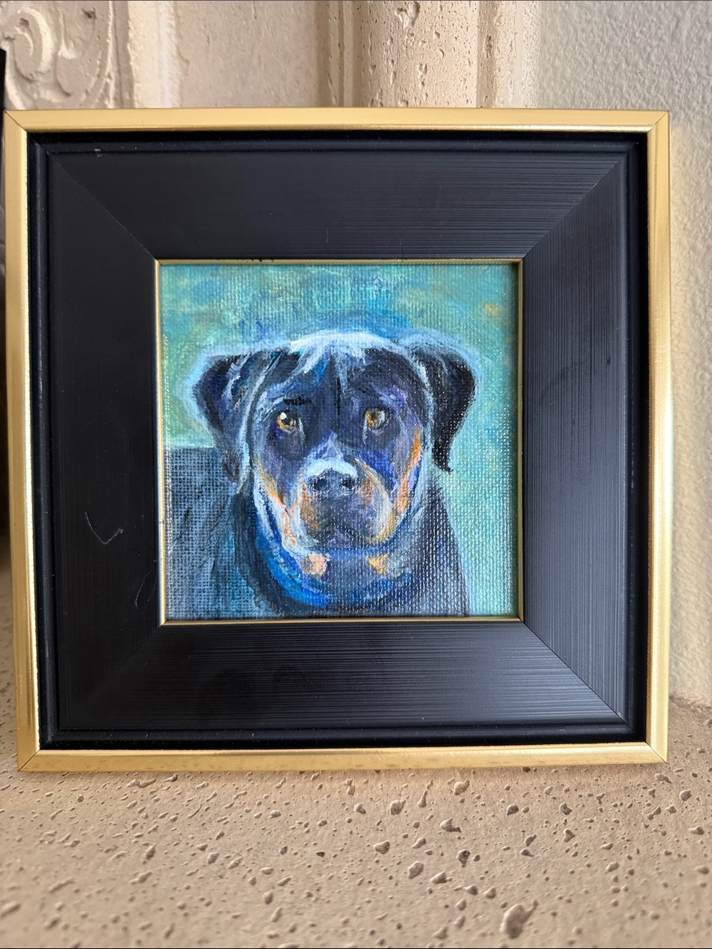 Pet Portrait Canvas - Black Dog Artwork (Black, Blue-Green)
